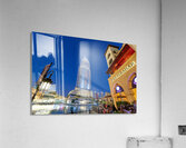 Night lights and waterfront dining in Dubai cityscape Acrylic Print
