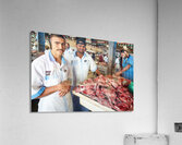 Fish market scene with men at work in Dubai UAE Acrylic Print