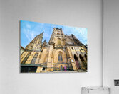 Ornate St. Vitus Cathedral facade against a blue sky. Acrylic Print