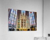 Ornate golden altarpiece and vibrant stained glass windows in a  Acrylic Print