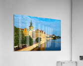 Pragues Vltava riverfront with historic architecture and lively Acrylic Print