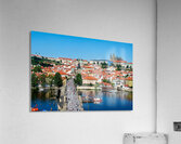 Pragues iconic Charles Bridge Vltava River and historic city  Acrylic Print