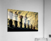 Easter Island Moai statues with red hats on a hillside. Acrylic Print