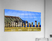 Easter Island Moai statues against ocean and cliffs. Acrylic Print