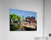 Vibrant Chinese garden with koi pond and visitors in Shanghai Acrylic Print