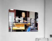 Elderly woman sews at machine in Shanghai China Acrylic Print
