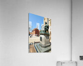 Visitors explore Dinkelsbuhl old town and historical statue Acrylic Print