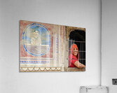 Woman smiles while looking out of a window in Mandawa Rajasthan Acrylic Print