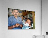 Barber at work in Khimsar Rajasthan India during a busy day Acrylic Print