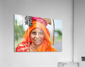 Portrait of an old woman in Rajasthan India wearing bright clot Acrylic Print