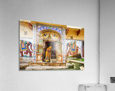 Bundi Rajasthan house with painted walls and a woman sweeping Acrylic Print