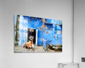 Man sweeps in front of home in Bundi Rajasthan during the day Acrylic Print