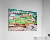 Exploring Amber Palace in Rajasthan with visitors and elephants Acrylic Print