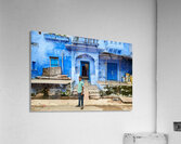 Decorated painted house in Bundi with a boy standing outside Acrylic Print