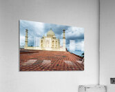 Taj Mahal in Agra during cloudy weather with empty courtyard Acrylic Print