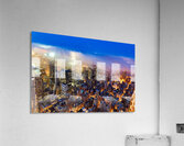 Aerial view shows Manhattan skyline at dusk with city lights Acrylic Print