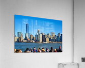 Tourists view Manhattan skyline from a boat on the water in New  Acrylic Print