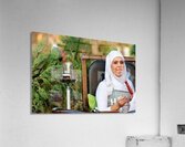 Young woman smokes hookah in outdoor cafe in Aleppo Syria Acrylic Print
