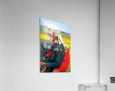 Woman carries son on her back in Myanmar fields Acrylic Print