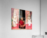 Old monk meditates in temple doorway in Myanmar Acrylic Print