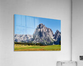 Sassolungo mountain peak view at Seiser Alm in Italy Acrylic Print