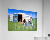 Mongolian ger in the countryside with people and daily activitie Acrylic Print