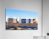 San Juan welcome sign and desert church building. Acrylic Print