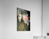 Miners pushing a loaded cart through a muddy underground mine. Acrylic Print