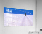Van driving across vast white salt flat under blue sky. Acrylic Print