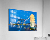 Visitors watch the Merlion fountain at Marina Bay during sunset Acrylic Print