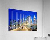City skyline and people walking at sunset near Marina Bay Acrylic Print