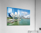 Visitors view ArtScience Museum and city skyline in Singapore Acrylic Print