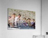 Group traveling on top of a van in Pakistans mountains Acrylic Print