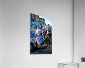 Family travels on rickshaw in busy Lahore streets Acrylic Print