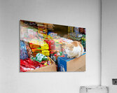 Cat sitting on boxes in Hanoi market during daytime Acrylic Print