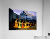 Colorful cabins in Longyearbyen Svalbard near snowy mountains Acrylic Print
