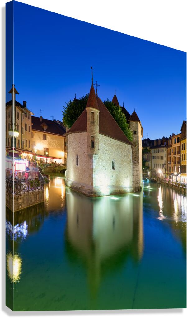 Annecy Haute Savoie France. The Palais de lIsle and Thiou river at sunset