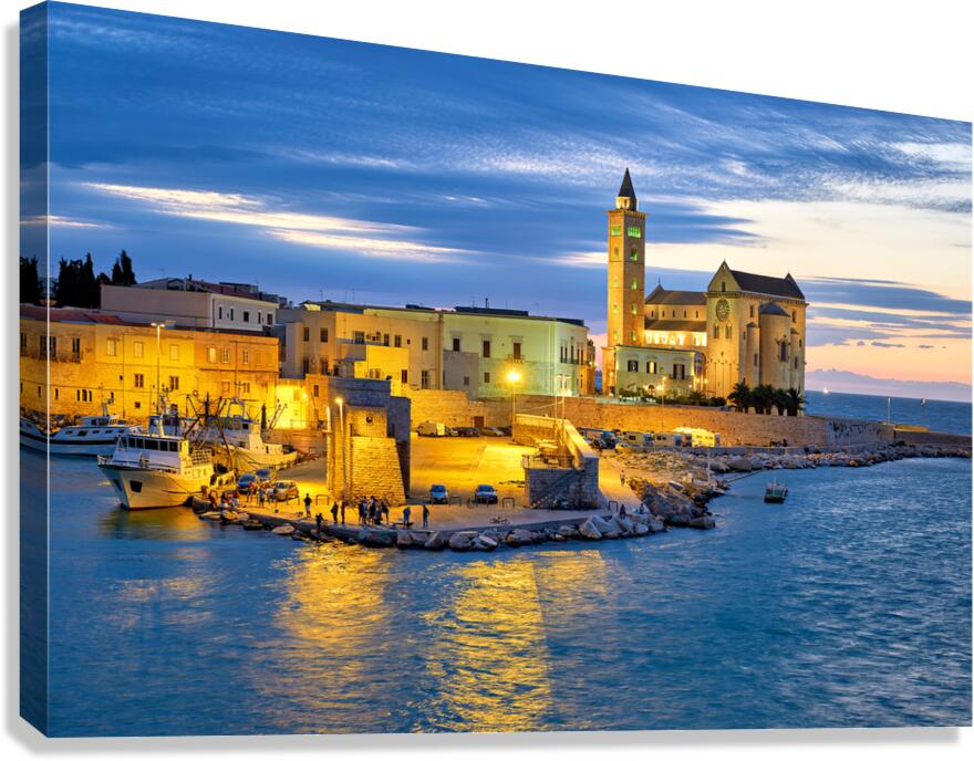 Apulia Puglia Italy. Trani. Basilica Cattedrale Beata Maria Vergine Assunta dedicated to Saint Nicholas at dusk