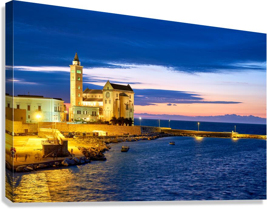 Apulia Puglia Italy. Trani. Basilica Cattedrale Beata Maria Vergine Assunta dedicated to Saint Nicholas at dusk
