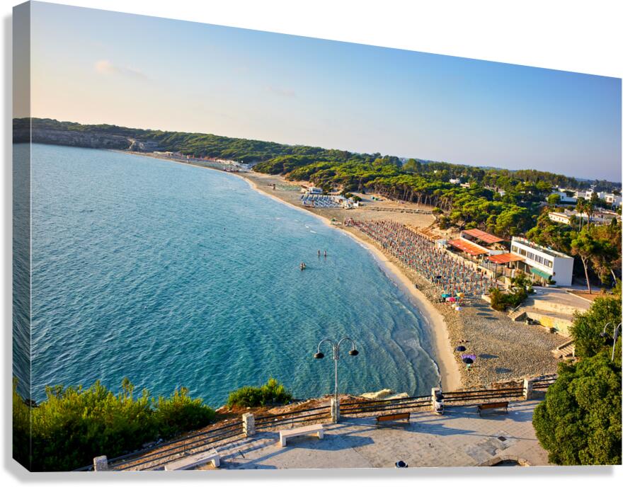 Apulia Puglia Salento. Italy. Torre dellOrso. Melendugno. Aerial view of the beach early morning