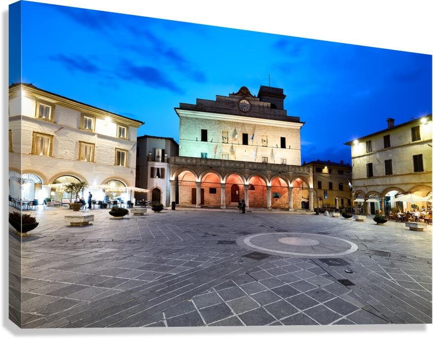 Montefalco Umbria Italy. Piazza del Comune at sunset