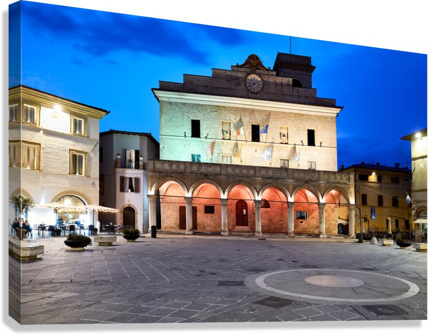 Montefalco Umbria Italy. Piazza del Comune at sunset