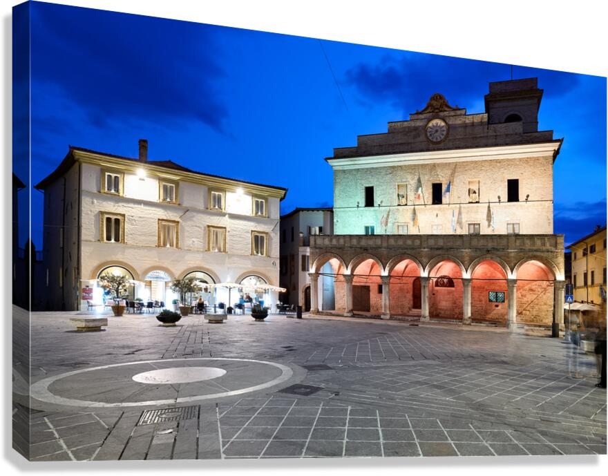 Montefalco Umbria Italy. Piazza del Comune at sunset