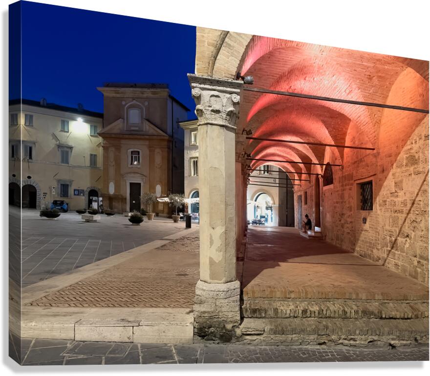 Montefalco Umbria Italy. Piazza del Comune town hall square