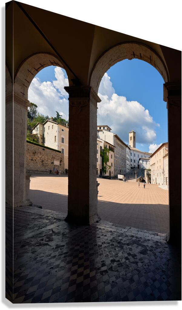 Spoleto Umbria Italy. Piazza del Duomo the theatre and Chiesa di SantEufemia