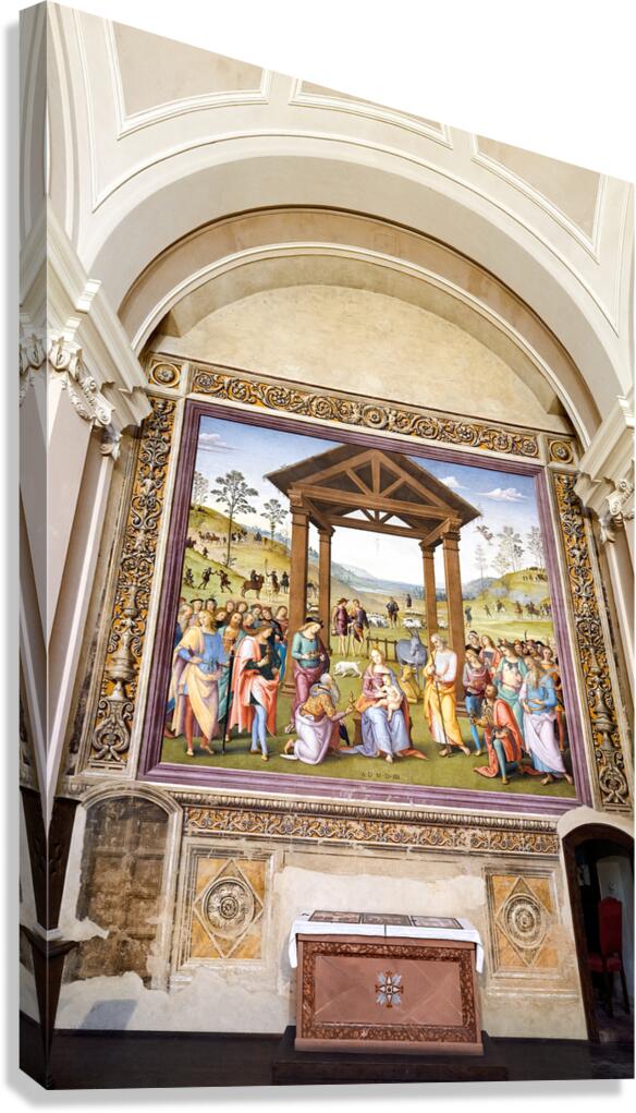 Città della Pieve Umbria Italy. Santa Maria dei Bianchi church. Adoration of the Magi fresco by Perugino