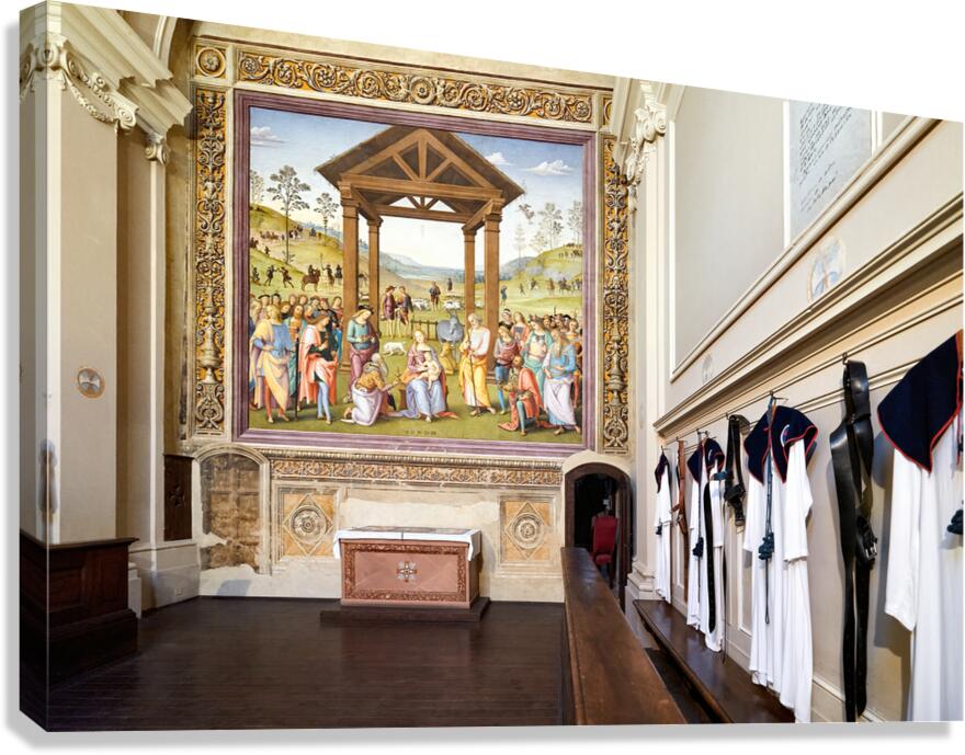 Città della Pieve Umbria Italy. Santa Maria dei Bianchi church. Adoration of the Magi fresco by Perugino