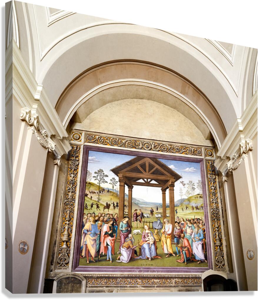 Città della Pieve Umbria Italy. Santa Maria dei Bianchi church. Adoration of the Magi fresco by Perugino