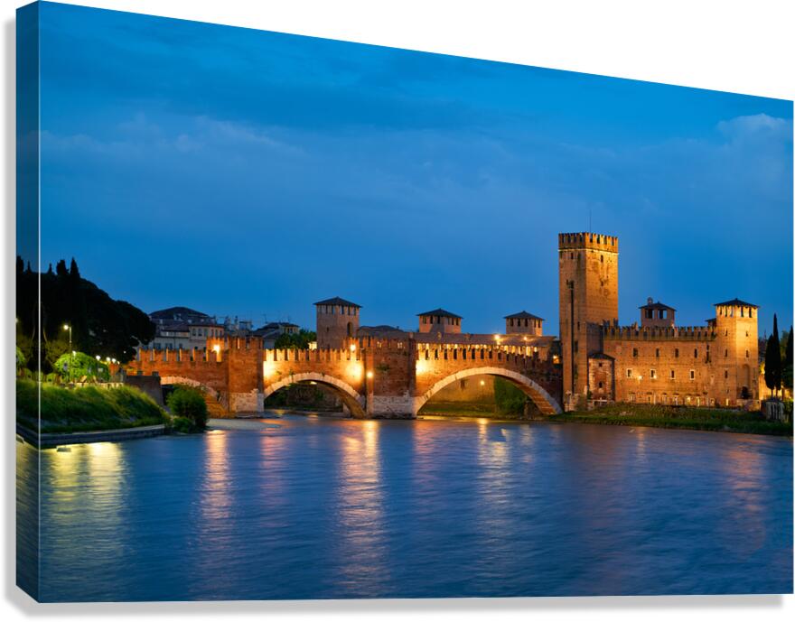 Verona Veneto Italy. Castelvecchio bridge at dusk