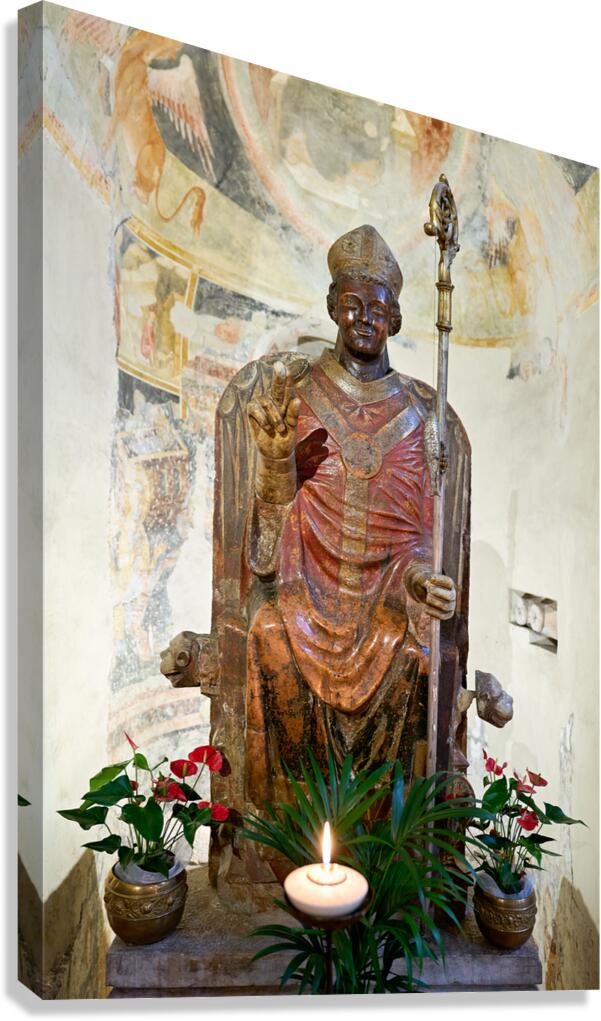 Verona Veneto Italy. The Basilica of San Zeno. The statue of smiling San Zeno